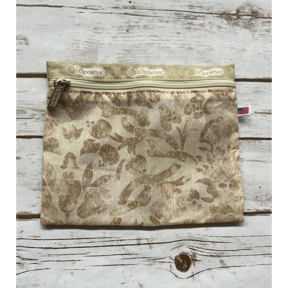 LeSportsac Beige Floral Travel Zipper Pouch